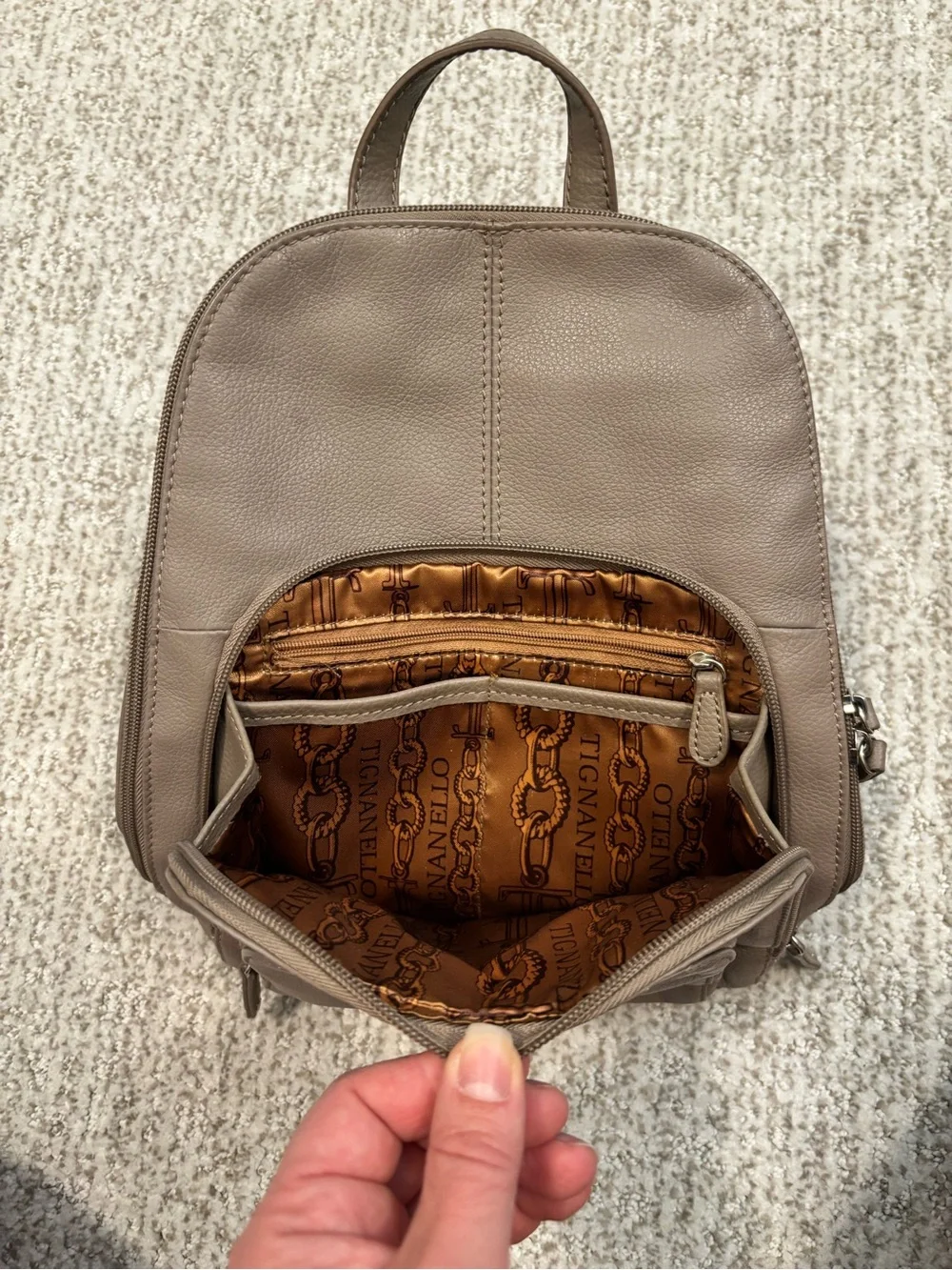 Tignanello Taupe Leatherette Backpack